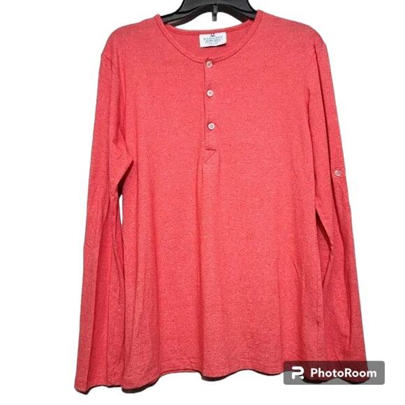 Mizzen + Main Heathered Red Trim Fit Henley Roll-Up Sleeve Shirt Size M - Picture 1 of 5